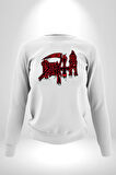 Death Metal Gotik ve Korku Temalı Tasarım Erkek Kadın Unisex Dijital Baskılı Beyaz Sweatshirt