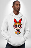 Blossom - Powerpuff Girls Karakter Tasarımı Erkek Kadın Beyaz Dijital Baskılı Kapüşonlu Sweatshirt Hoodie