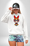 Blossom - Powerpuff Girls Karakter Tasarımı Erkek Kadın Beyaz Dijital Baskılı Kapüşonlu Sweatshirt Hoodie