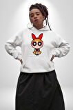 Blossom - Powerpuff Girls Karakter Tasarımı Erkek Kadın Beyaz Dijital Baskılı Kapüşonlu Sweatshirt Hoodie