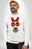 Blossom - Powerpuff Girls Karakter Tasarımı Erkek Kadın Unisex Dijital Baskılı Beyaz Sweatshirt