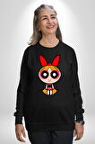 Blossom - Powerpuff Girls Karakter Tasarımı Erkek Kadın Unisex Dijital Baskılı Siyah Sweatshirt
