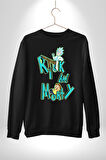 Rick and Morty - Bilim Kurgu Macera Teması Erkek Kadın Unisex Dijital Baskılı Siyah Sweatshirt