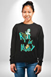 Rick and Morty - Bilim Kurgu Macera Teması Erkek Kadın Unisex Dijital Baskılı Siyah Sweatshirt