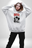 The Walking Dead - Rick Grimes ve Zombiler Erkek Kadın Beyaz Dijital Baskılı Kapüşonlu Sweatshirt Hoodie