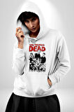 The Walking Dead - Rick Grimes ve Zombiler Erkek Kadın Beyaz Dijital Baskılı Kapüşonlu Sweatshirt Hoodie