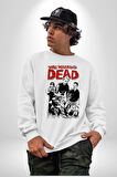 The Walking Dead - Rick Grimes ve Zombiler Erkek Kadın Unisex Dijital Baskılı Beyaz Sweatshirt