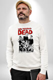 The Walking Dead - Rick Grimes ve Zombiler Erkek Kadın Unisex Dijital Baskılı Beyaz Sweatshirt