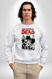 The Walking Dead - Rick Grimes ve Zombiler Erkek Kadın Unisex Dijital Baskılı Beyaz Sweatshirt