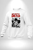 The Walking Dead - Rick Grimes ve Zombiler Erkek Kadın Unisex Dijital Baskılı Beyaz Sweatshirt