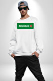 Heineken - İkonik Bira Markası Logosu Erkek Kadın Unisex Dijital Baskılı Beyaz Sweatshirt