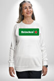Heineken - İkonik Bira Markası Logosu Erkek Kadın Unisex Dijital Baskılı Beyaz Sweatshirt