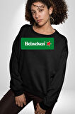 Heineken - İkonik Bira Markası Logosu Erkek Kadın Unisex Dijital Baskılı Siyah Sweatshirt