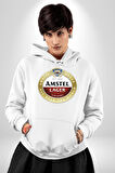 Amstel Lager - Dünya Çapında Kaliteli Bira Erkek Kadın Beyaz Dijital Baskılı Kapüşonlu Sweatshirt Hoodie