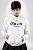 Corona Extra - İkonik Meksika Bira Markası Erkek Kadın Beyaz Dijital Baskılı Kapüşonlu Sweatshirt Hoodie