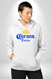 Corona Extra - İkonik Meksika Bira Markası Erkek Kadın Beyaz Dijital Baskılı Kapüşonlu Sweatshirt Hoodie