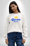 Corona Extra - İkonik Meksika Bira Markası Erkek Kadın Unisex Dijital Baskılı Beyaz Sweatshirt