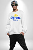 Corona Extra - İkonik Meksika Bira Markası Erkek Kadın Unisex Dijital Baskılı Beyaz Sweatshirt