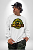 Craft Brewery - Geleneksel Bira Üretimi Logosu Erkek Kadın Unisex Dijital Baskılı Beyaz Sweatshirt