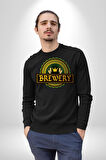 Craft Brewery - Geleneksel Bira Üretimi Logosu Erkek Kadın Unisex Dijital Baskılı Siyah Sweatshirt