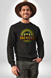 Craft Brewery - Geleneksel Bira Üretimi Logosu Erkek Kadın Unisex Dijital Baskılı Siyah Sweatshirt