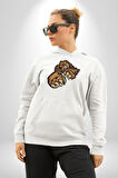 Öfkeli Ayı Pençesi - Güç ve Yırtıcılık Teması Erkek Kadın Beyaz Dijital Baskılı Kapüşonlu Sweatshirt Hoodie