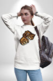 Öfkeli Ayı Pençesi - Güç ve Yırtıcılık Teması Erkek Kadın Unisex Dijital Baskılı Beyaz Sweatshirt