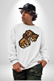 Öfkeli Ayı Pençesi - Güç ve Yırtıcılık Teması Erkek Kadın Unisex Dijital Baskılı Beyaz Sweatshirt