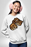 Öfkeli Ayı Pençesi - Güç ve Yırtıcılık Teması Erkek Kadın Unisex Dijital Baskılı Beyaz Sweatshirt