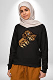 Öfkeli Ayı Pençesi - Güç ve Yırtıcılık Teması Erkek Kadın Unisex Dijital Baskılı Siyah Sweatshirt