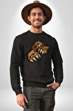 Öfkeli Ayı Pençesi - Güç ve Yırtıcılık Teması Erkek Kadın Unisex Dijital Baskılı Siyah Sweatshirt