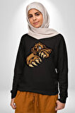 Öfkeli Ayı Pençesi - Güç ve Yırtıcılık Teması Erkek Kadın Unisex Dijital Baskılı Siyah Sweatshirt