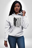 Survey Corps Sembolü (Attack on Titan) Erkek Kadın Beyaz Dijital Baskılı Kapüşonlu Sweatshirt Hoodie