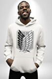 Survey Corps Sembolü (Attack on Titan) Erkek Kadın Beyaz Dijital Baskılı Kapüşonlu Sweatshirt Hoodie