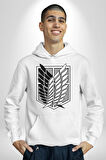 Survey Corps Sembolü (Attack on Titan) Erkek Kadın Beyaz Dijital Baskılı Kapüşonlu Sweatshirt Hoodie