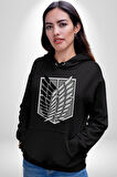 Survey Corps Sembolü (Attack on Titan) Erkek Kadın Siyah Dijital Baskılı Kapüşonlu Sweatshirt Hoodie
