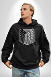 Survey Corps Sembolü (Attack on Titan) Erkek Kadın Siyah Dijital Baskılı Kapüşonlu Sweatshirt Hoodie
