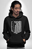 Survey Corps Sembolü (Attack on Titan) Erkek Kadın Siyah Dijital Baskılı Kapüşonlu Sweatshirt Hoodie