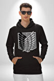 Survey Corps Sembolü (Attack on Titan) Erkek Kadın Siyah Dijital Baskılı Kapüşonlu Sweatshirt Hoodie