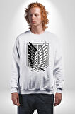 Survey Corps Sembolü (Attack on Titan) Erkek Kadın Unisex Dijital Baskılı Beyaz Sweatshirt
