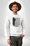Survey Corps Sembolü (Attack on Titan) Erkek Kadın Unisex Dijital Baskılı Beyaz Sweatshirt