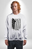 Survey Corps Sembolü (Attack on Titan) Erkek Kadın Unisex Dijital Baskılı Beyaz Sweatshirt