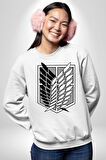 Survey Corps Sembolü (Attack on Titan) Erkek Kadın Unisex Dijital Baskılı Beyaz Sweatshirt
