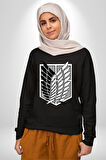Survey Corps Sembolü (Attack on Titan) Erkek Kadın Unisex Dijital Baskılı Siyah Sweatshirt