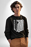 Survey Corps Sembolü (Attack on Titan) Erkek Kadın Unisex Dijital Baskılı Siyah Sweatshirt