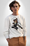 Eren Yeager (Attack on Titan) Erkek Kadın Unisex Dijital Baskılı Beyaz Sweatshirt