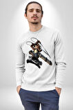 Eren Yeager (Attack on Titan) Erkek Kadın Unisex Dijital Baskılı Beyaz Sweatshirt