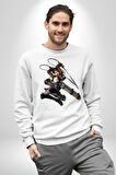 Eren Yeager (Attack on Titan) Erkek Kadın Unisex Dijital Baskılı Beyaz Sweatshirt