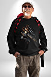 Eren Yeager (Attack on Titan) Erkek Kadın Unisex Dijital Baskılı Siyah Sweatshirt