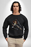 Eren Yeager (Attack on Titan) Erkek Kadın Unisex Dijital Baskılı Siyah Sweatshirt